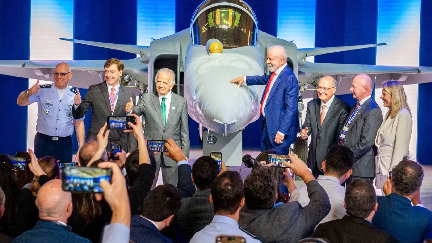 Saab, Embraer, and FAB present first Brazilian-produced Gripen E jet